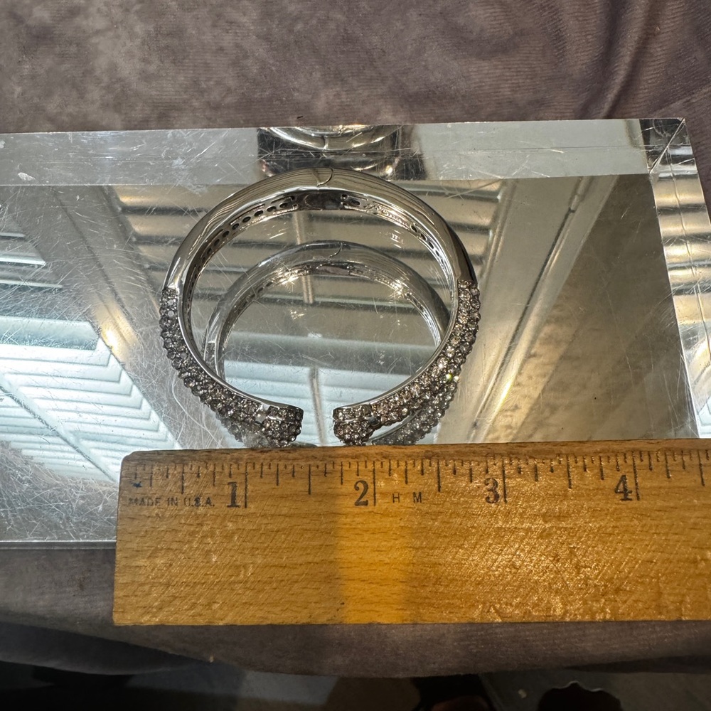 Joan Boyce Hinged Elegant Silver Crystal Bangle Bracelet - Picture 5 of 5